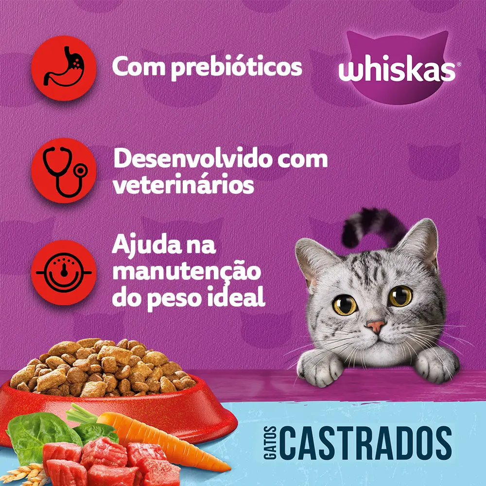 Ração Whiskas Premium Gatos Adultos Castrados Carne 10,1 Kg — 2