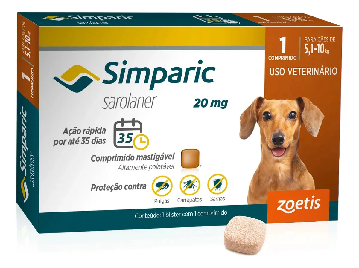 Simparic 20mg Antipulgas Cães 5 A 10kg 1 Comprimidos Zoetis — 1