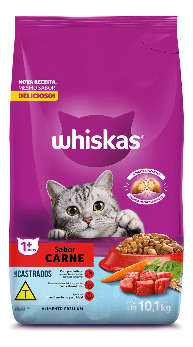 Ração Whiskas Premium Gatos Adultos Castrados Carne 10,1 Kg — 5