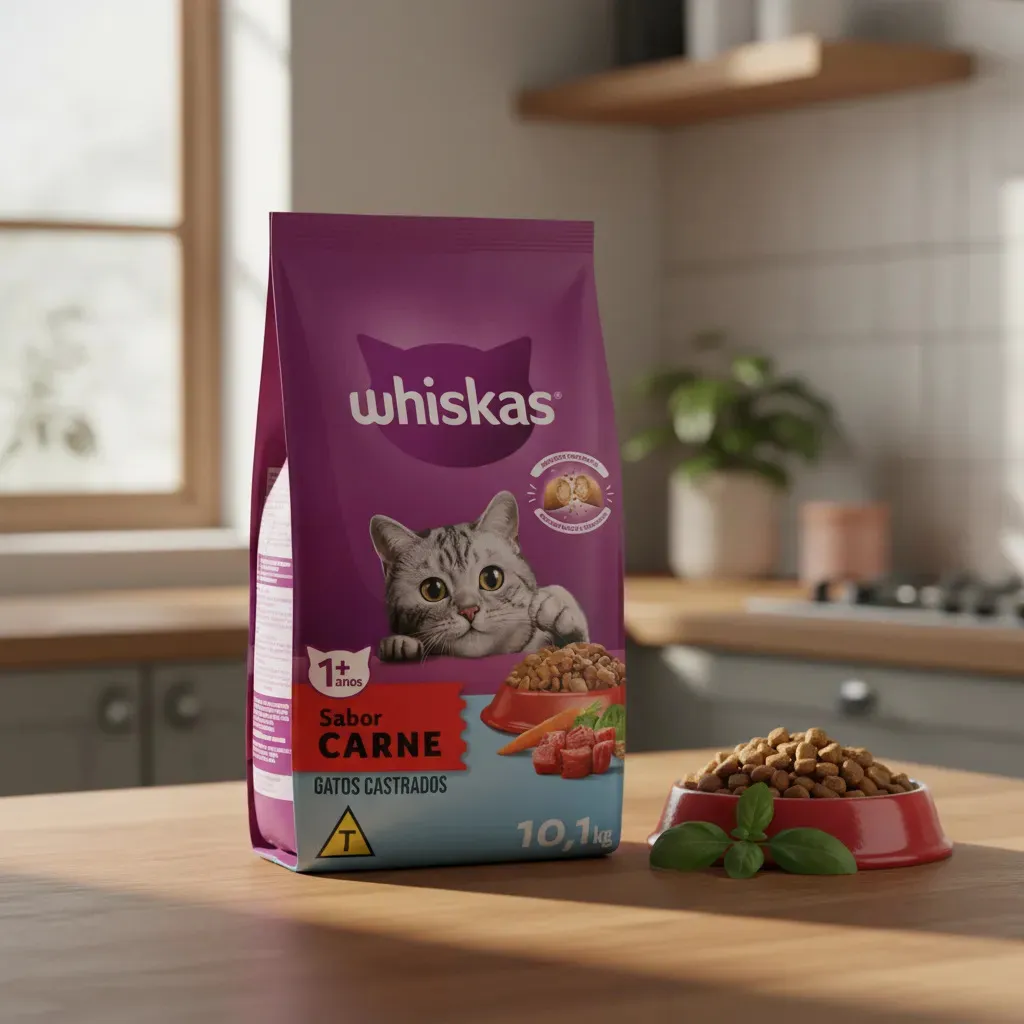 Ração Whiskas Premium Gatos Adultos Castrados Carne 10,1 Kg — 1