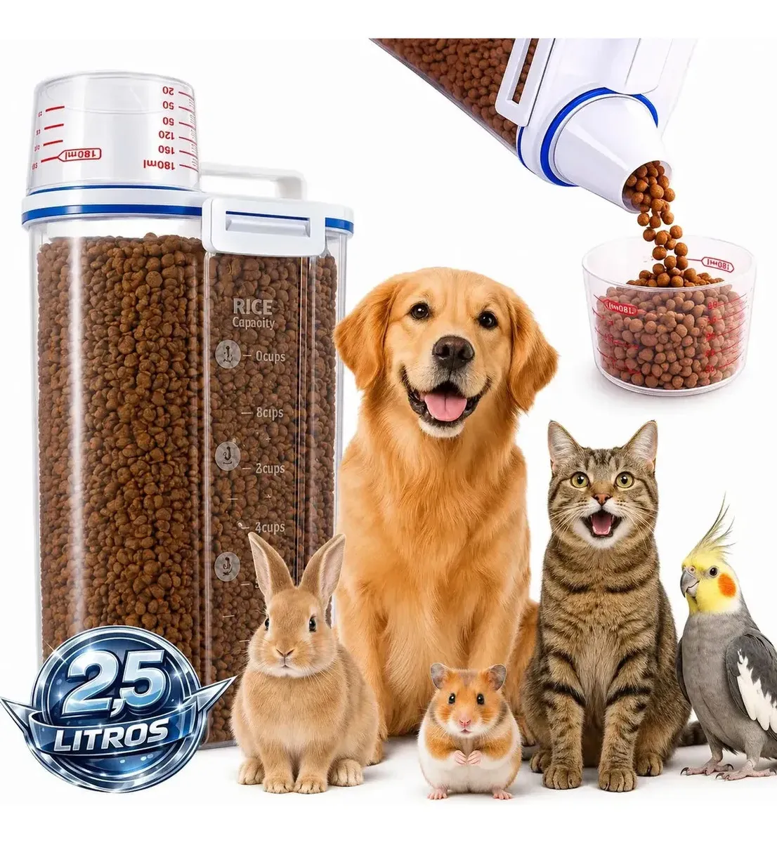 Porta Ração Pote Com Tampa Pet Gato Cachorro Dispenser Porta Racao Pote Container Porta Ração Dispenser Cor Transparente Capacidade 2,5 Litros Drop Shopy — 1